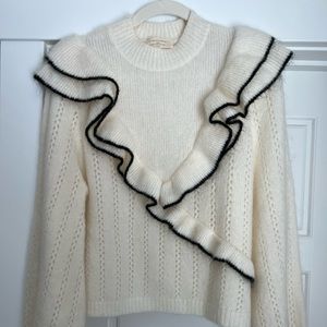 Sezane cream with ruffle detail jumper M